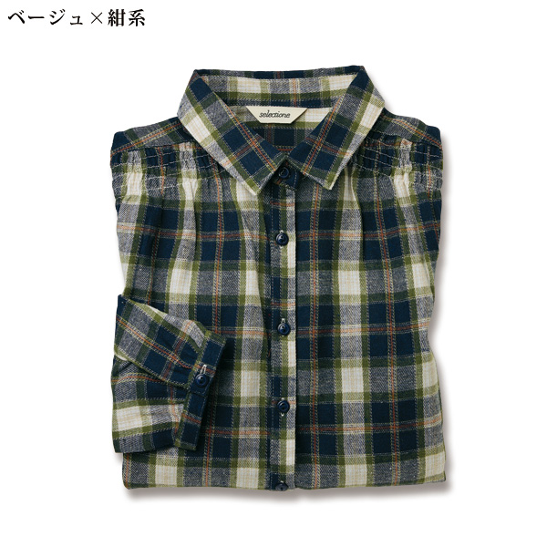 綿混薄起毛先染めチェックシャツブラウス