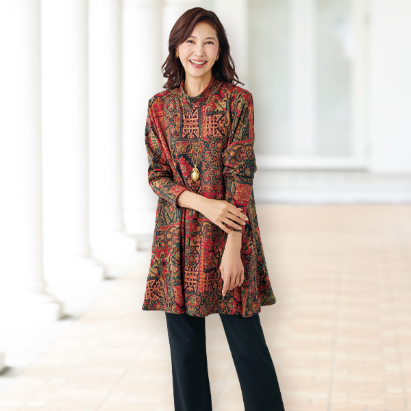 裏起毛エスニック柄チュニックプルオーバー