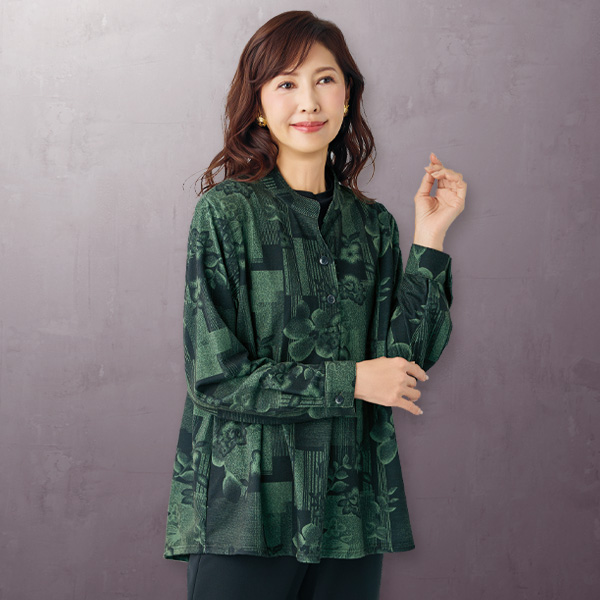 和柄プリントデザインゆったりプルオーバー