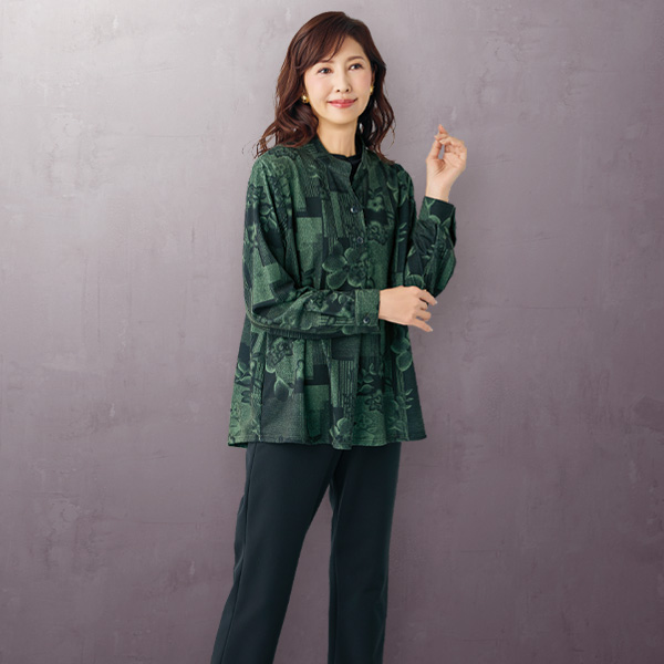 和柄プリントデザインゆったりプルオーバー