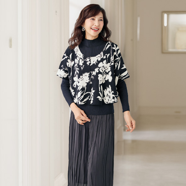 花柄ニットベストアンサンブル