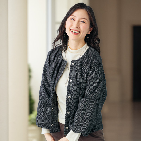 ヘリンボーン柄バルーンジャケット