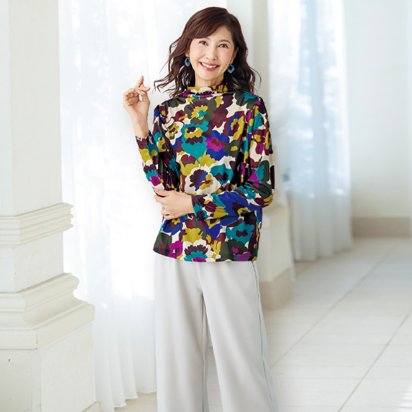 多色花柄カットソープルオーバー