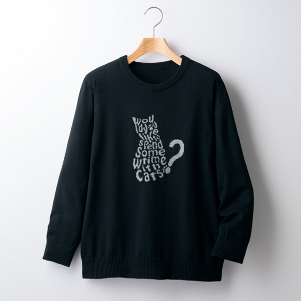 ネコ柄ジャカードニットプルオーバー