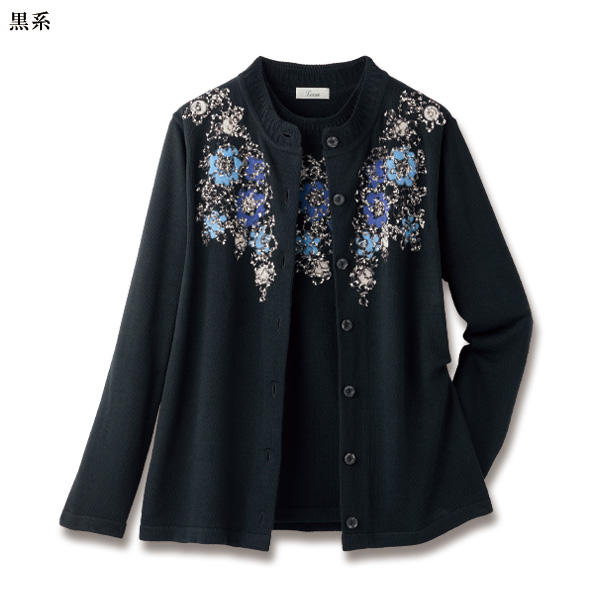 コード刺しゅう使いニットアンサンブル 大きいサイズ M L LL 3L