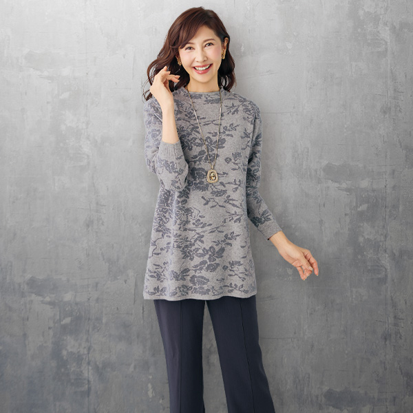 花柄ジャカードロングセーター