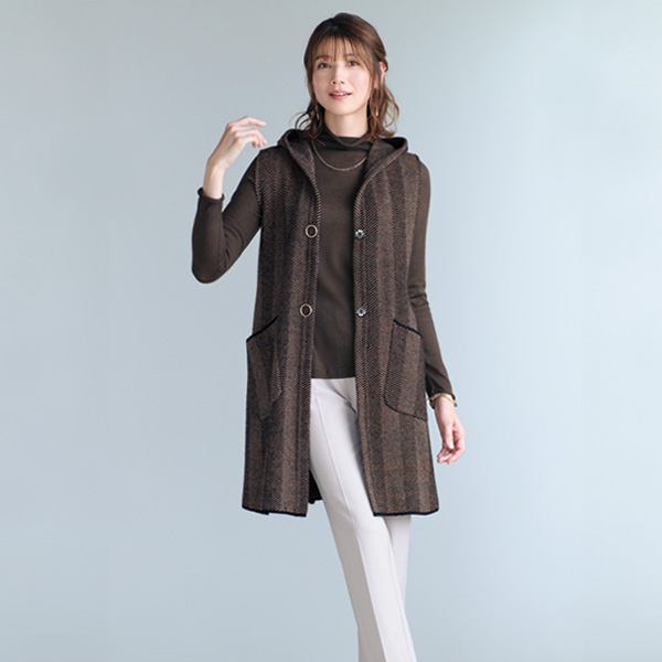 ヘリンボン柄フードベスト