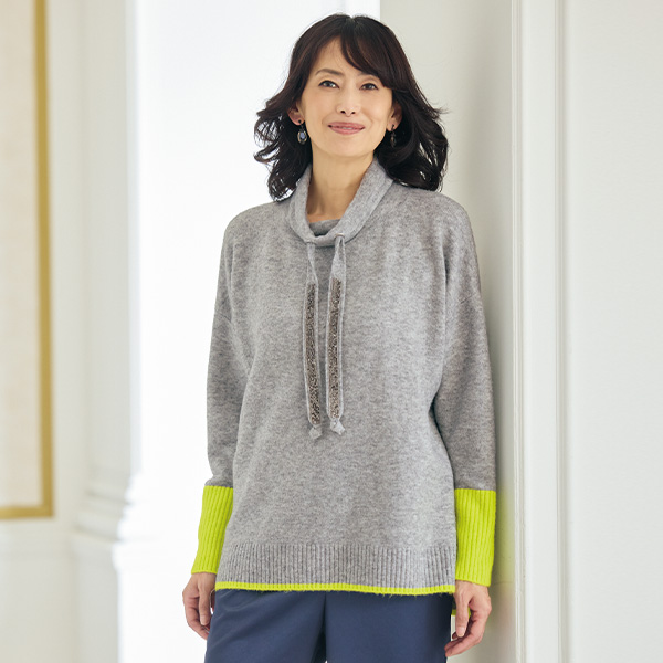 蛍光カラー配色ゆったりセーター