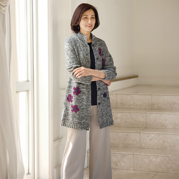 花柄ロングニットソフトカーディガン