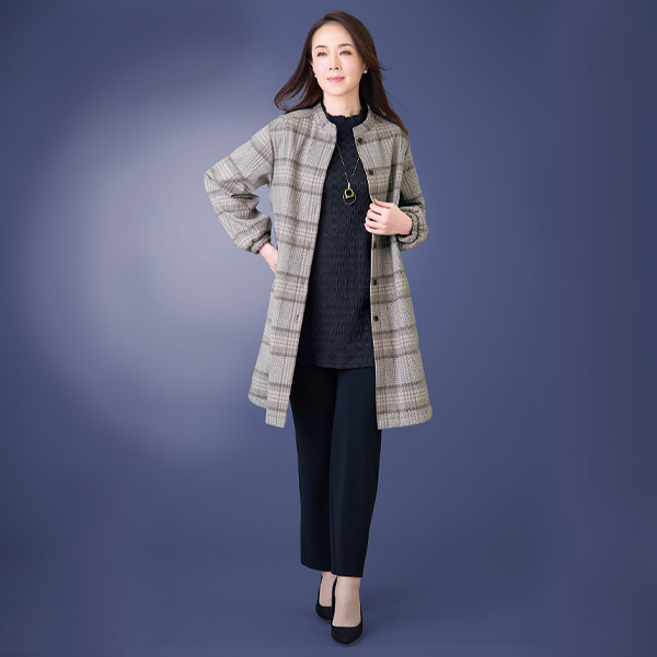チェック柄ジャージーコート 大きいサイズ M LL 4L