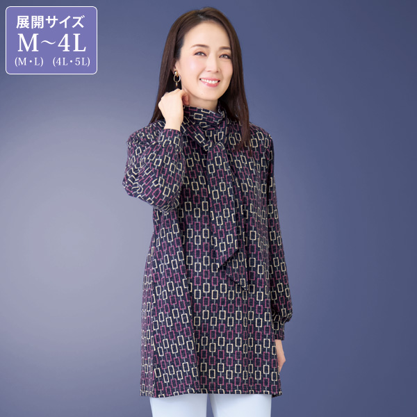ボウタイプリントチュニック 大きいサイズ M LL 4L