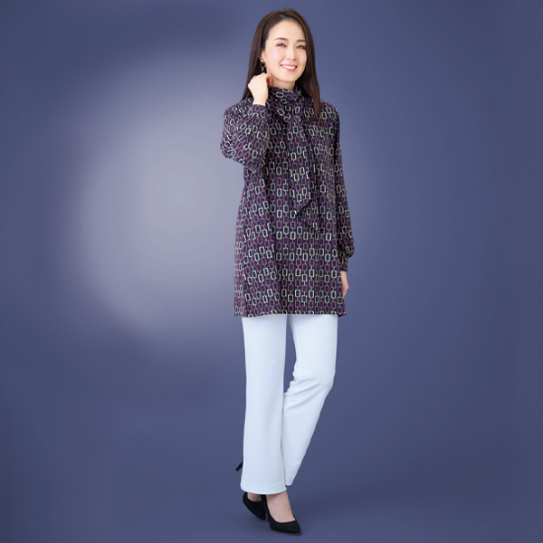 ボウタイプリントチュニック 大きいサイズ M LL 4L