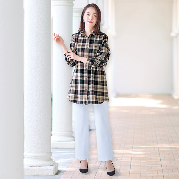 先染めチェックブラウス 大きいサイズ M LL 4L