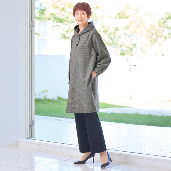 尾州織ウール混フード付チュニックワンピース 大きいサイズ M LL 4L