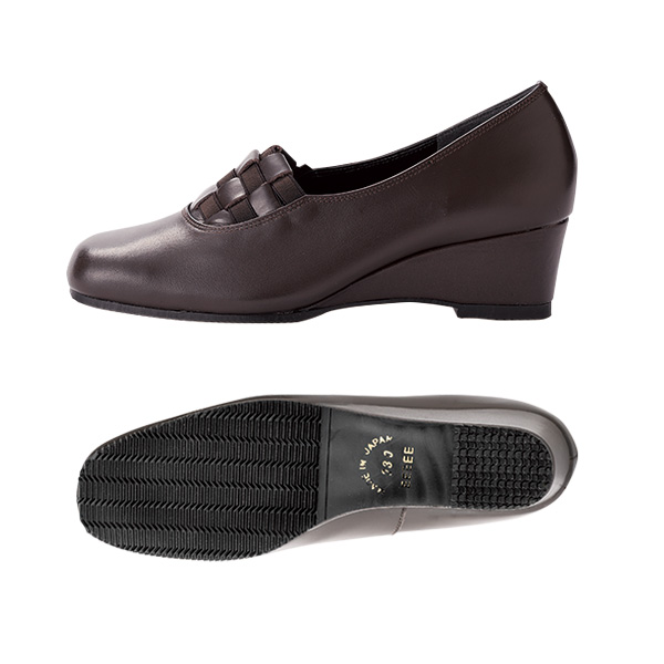 牛革F（5E）格子ゴムパンプス 大きいサイズ 5E