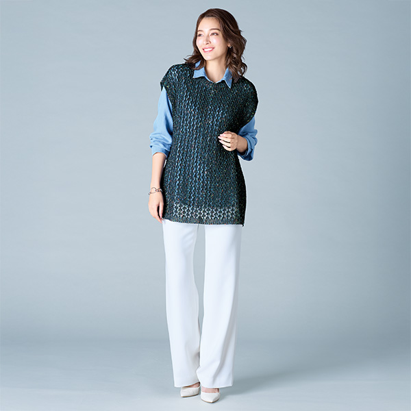 和紙混透かし編みベスト 大きいサイズ 3L