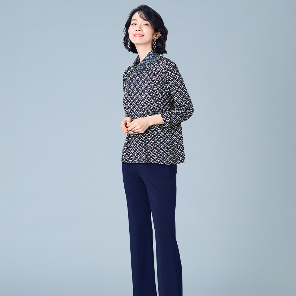 チュール襟ラインストーン付プルオーバー 大きいサイズ M LL 3L