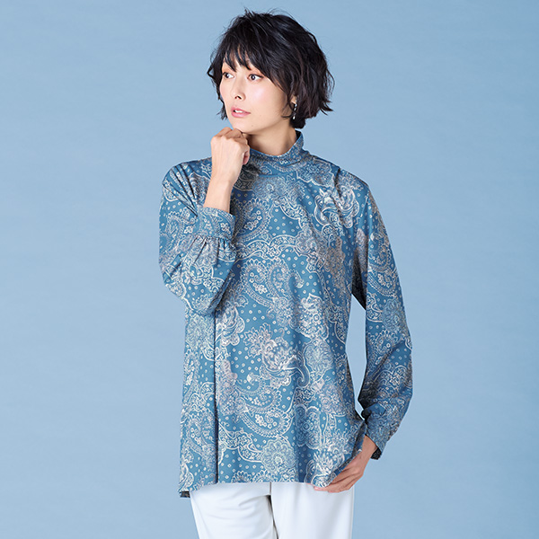 プリントボウタイジャージーブラウス 大きいサイズ M LL 4L