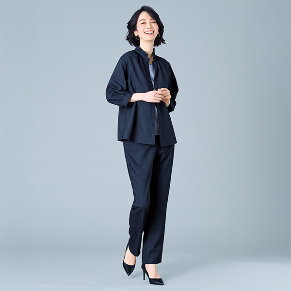 デニム調フリル襟ブラウス 大きいサイズ M LL 4L