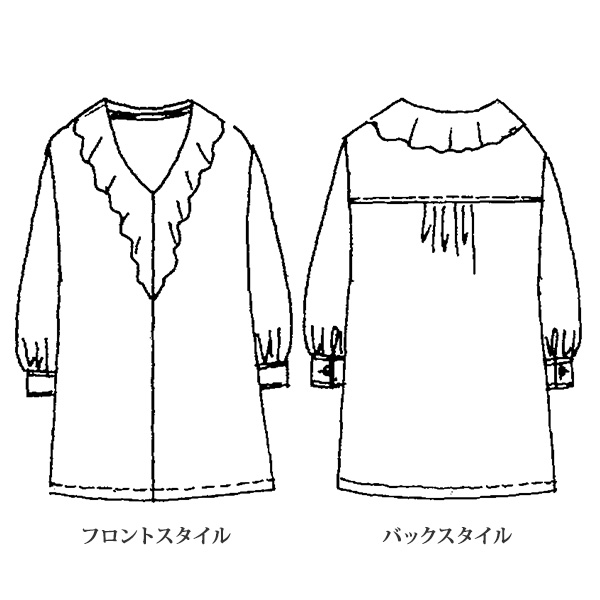 ラッフル襟プリントブラウス 大きいサイズ M LL 4L