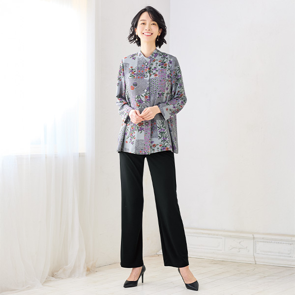 和柄ちりめんジャケット 大きいサイズ M LL 4L