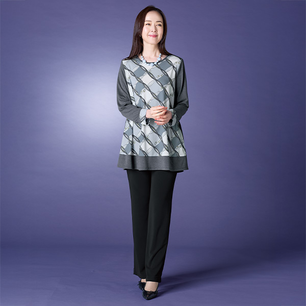 プリント切替えチュニック 大きいサイズ M LL 4L