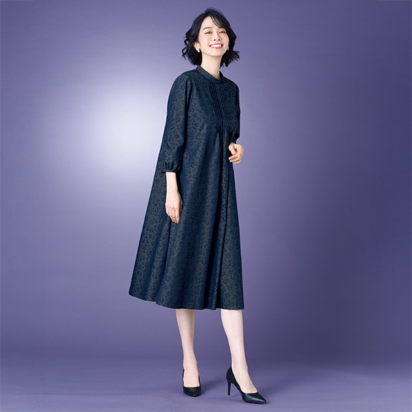 ジャカードピンタックワンピース 大きいサイズ M LL 3L 4L