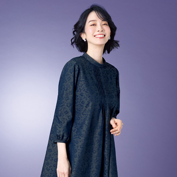 ジャカードピンタックワンピース 大きいサイズ M LL 3L 4L