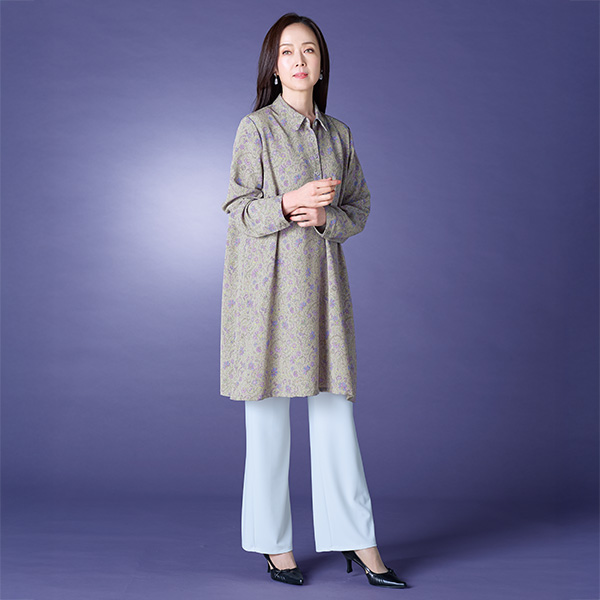 二越ちりめんプリントチュニック 大きいサイズ M LL 4L