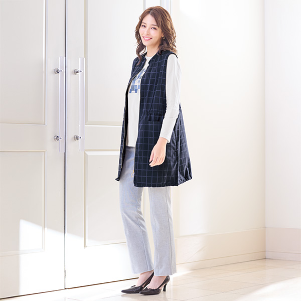 格子柄トラベルベスト 大きいサイズ M LL 4L