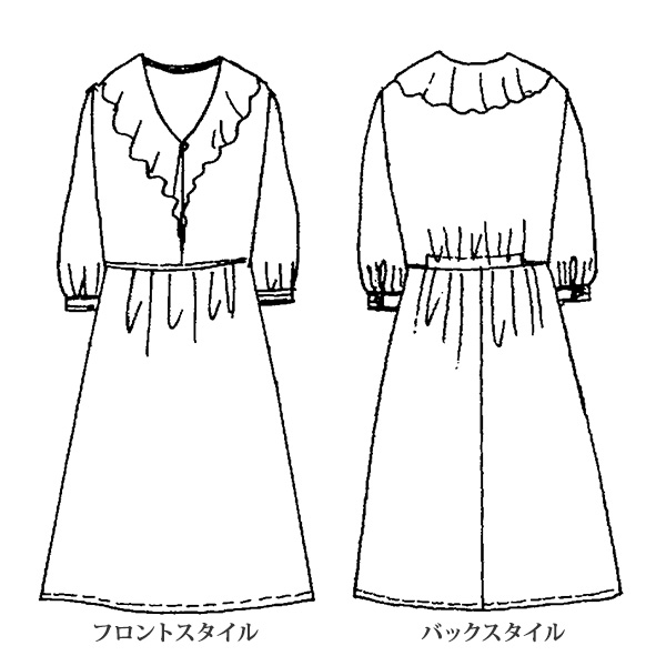 ラッフル襟プリントワンピース  大きいサイズ M LL 4L