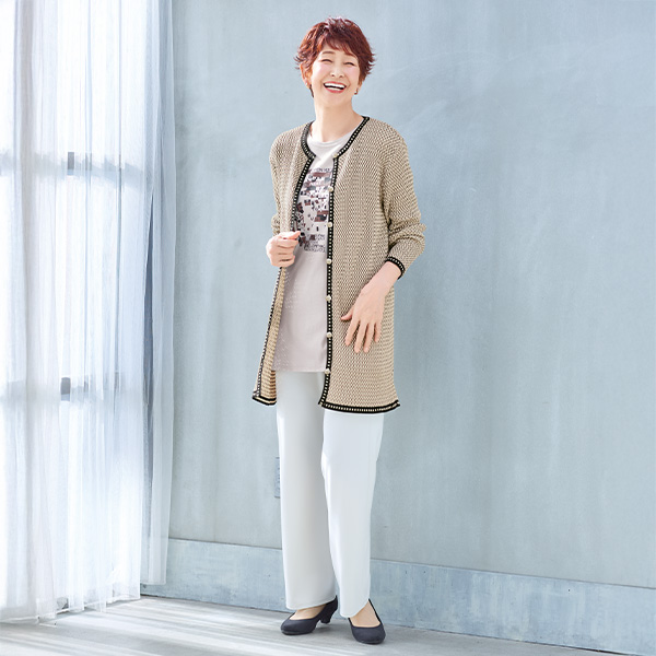 五泉鹿の子編みロングカーディガン