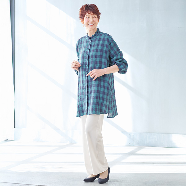 リネンブロックチェックブラウス 大きいサイズ M 3L