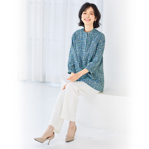 プリントピンタックブラウス 大きいサイズ M LL 4L