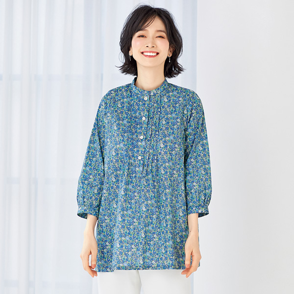 プリントピンタックブラウス 大きいサイズ M LL 4L