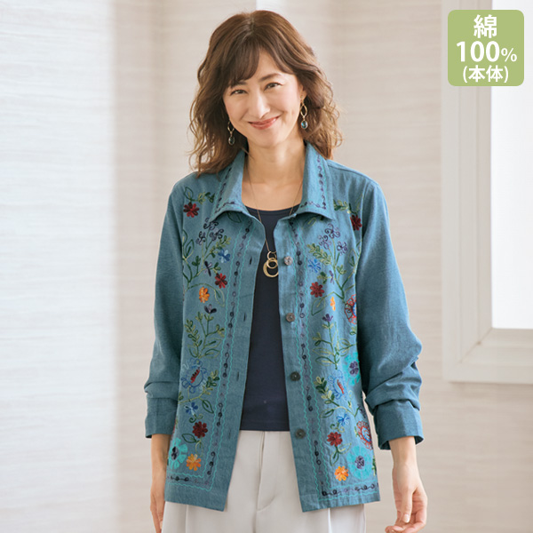 多色花柄刺しゅうジャケット