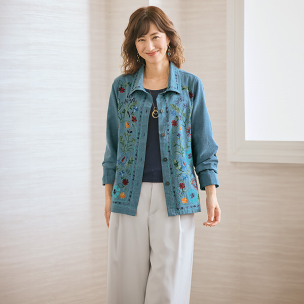 多色花柄刺しゅうジャケット