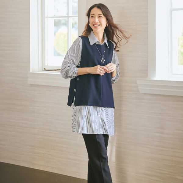 ストライプシャツブラウスアンサンブル