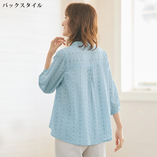 綿ピンタック使いレースブラウス