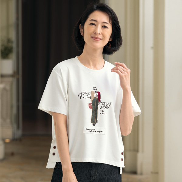 モチーフ使いデザインカットソープルオーバー