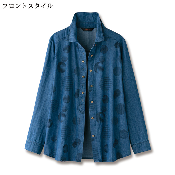 綿デニム花型ボタン使いシャツジャケット 大きいサイズ M L LL 3L