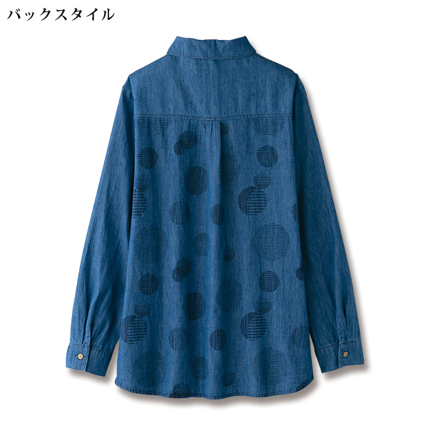 綿デニム花型ボタン使いシャツジャケット 大きいサイズ M L LL 3L