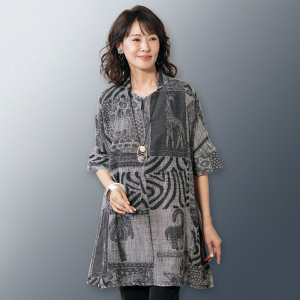 刺しゅう使いロングフレアブラウス