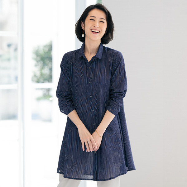 和調ストライププリントチュニックブラウス