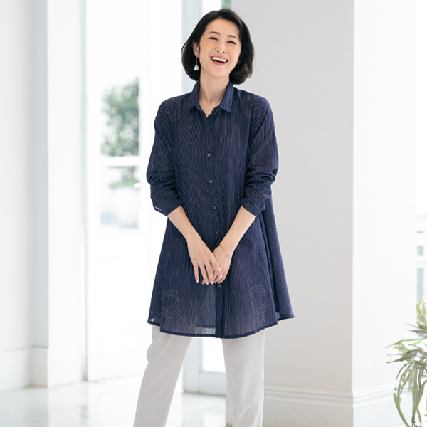 和調ストライププリントチュニックブラウス