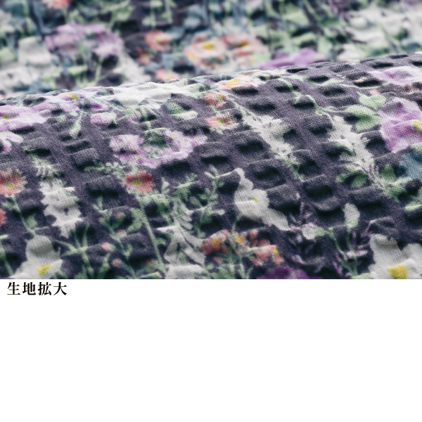 シャーリング襟プリントブラウス