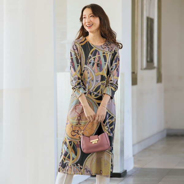 エレガンスパネルプリントカットソーワンピース