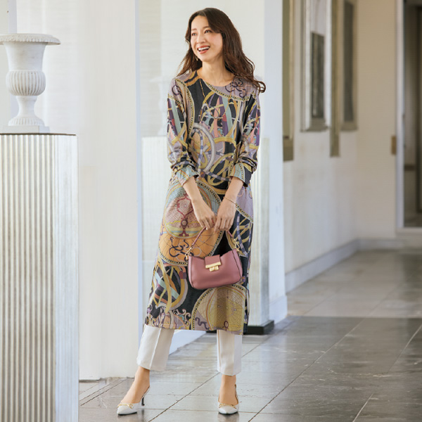 エレガンスパネルプリントカットソーワンピース