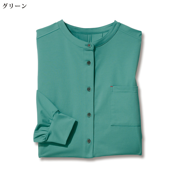 綿混ストレッチカットソーバンドカラーシャツ