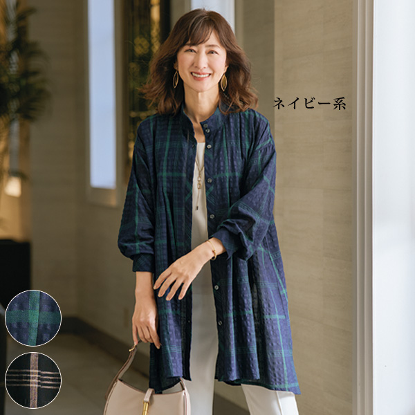 チェック柄サッカーシャツチュニック